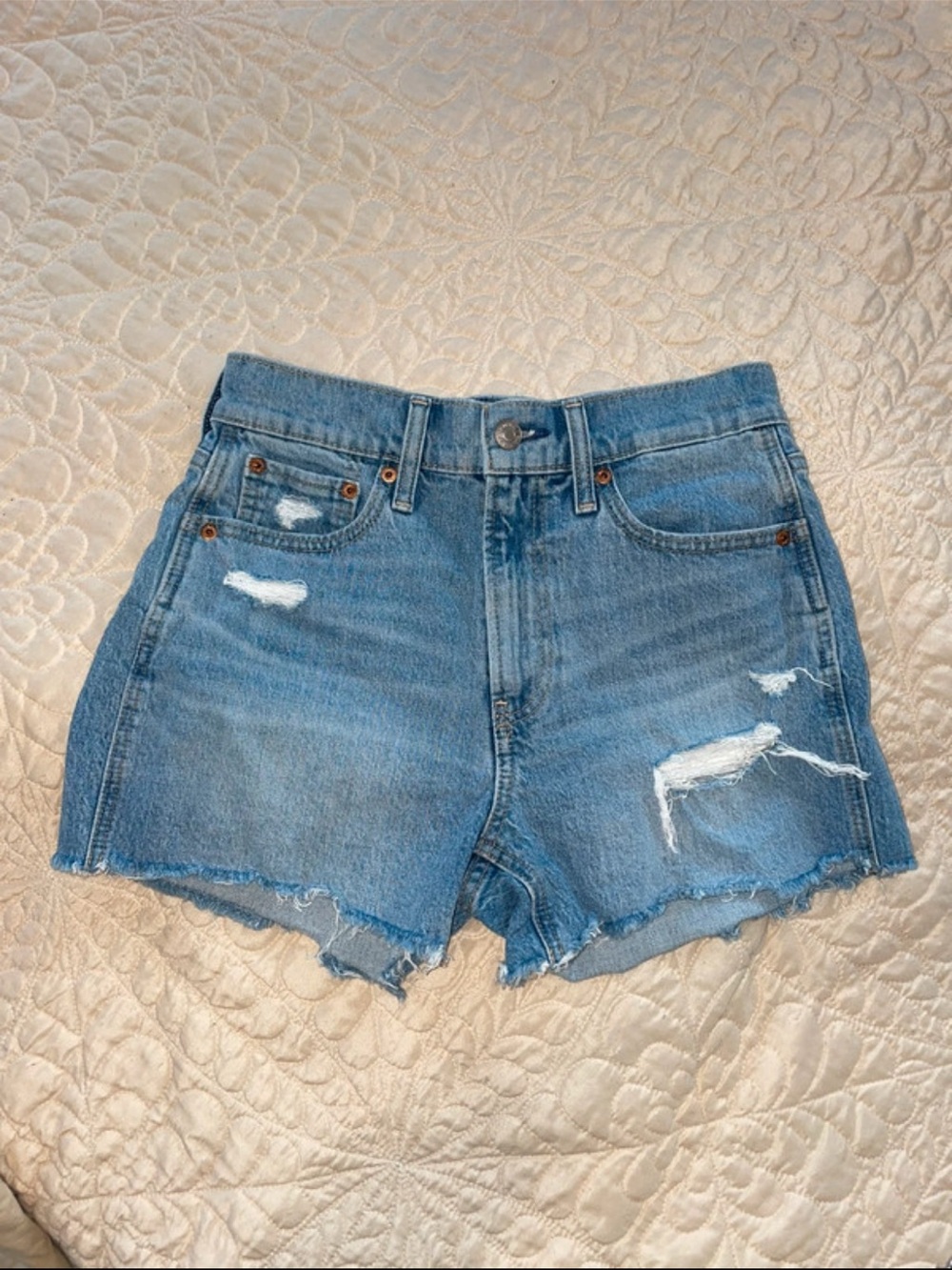 GAP Light Blue High-Rise Distressed Denim Shorts
